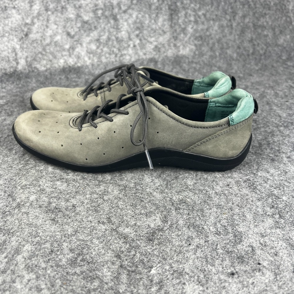 Ros Hommerson Nelly Grey Nubuck Leather Lace Up Walking Shoes Flats Mint Accent